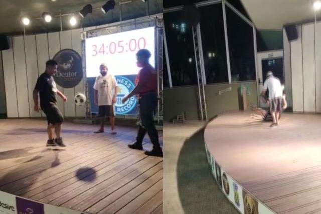 34小时5分钟 巴西男子第33次打破世界颠球纪录！